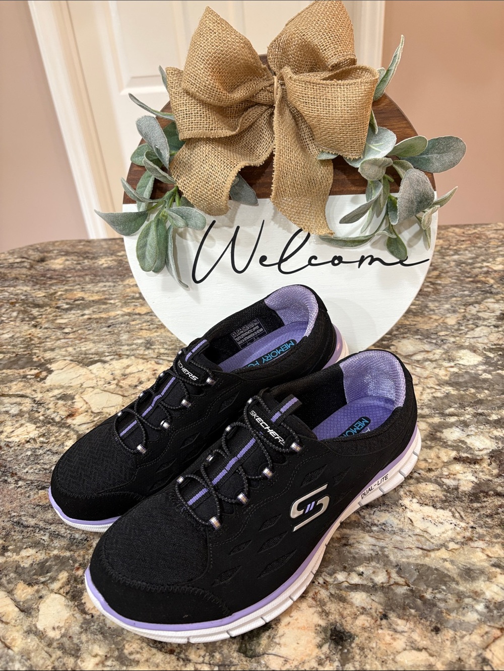 NWT Skechers Black & Purple Knit Slip-On Sneakers - Women's